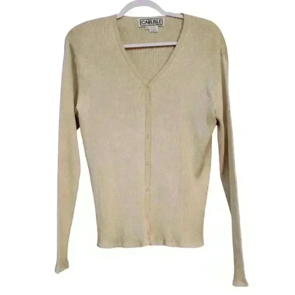 Carlisle Cardigan Sweater Size XL 100% Silk Ribbed Knit Career Workwear Stretch